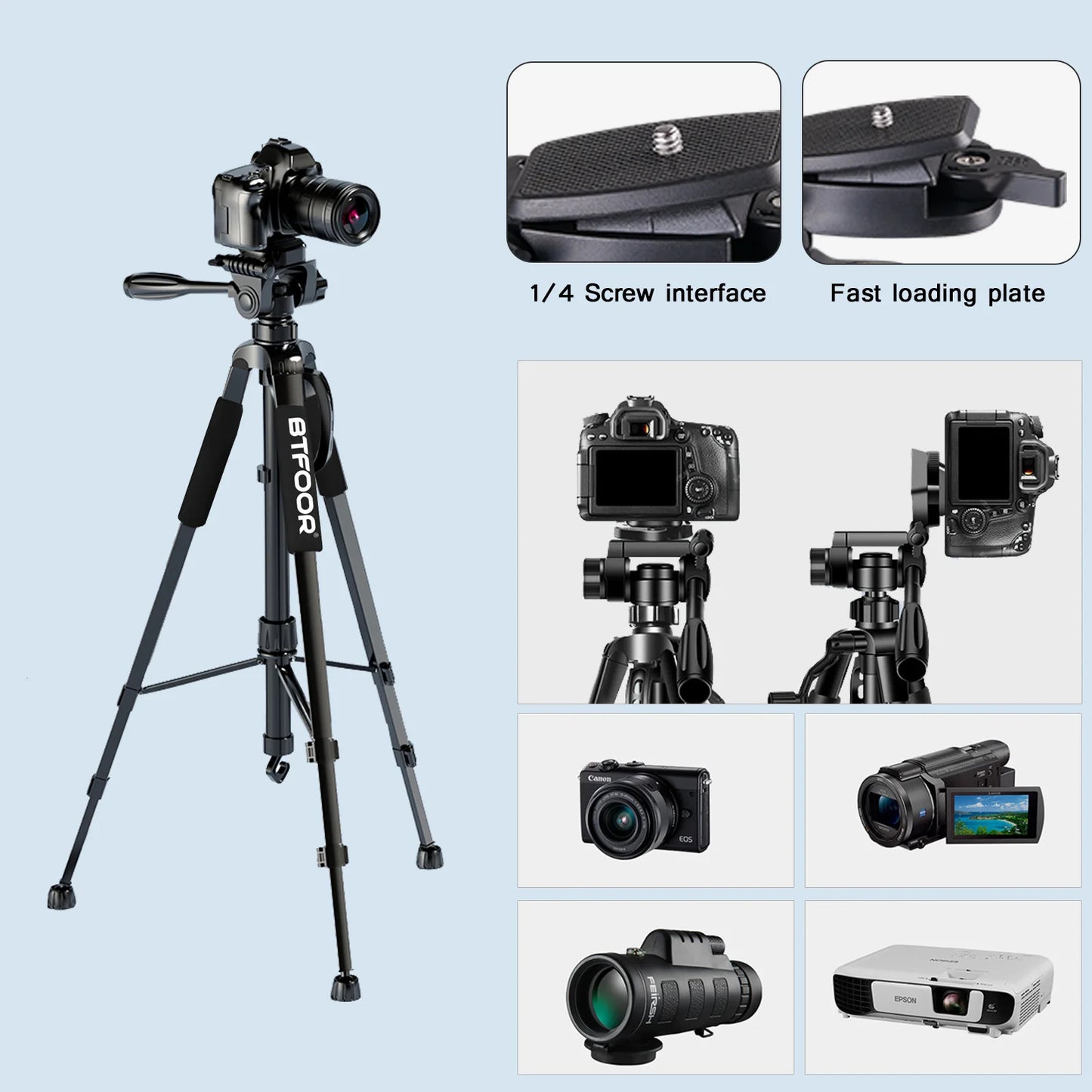 BTFOOR Camera And Phone Tripod 140CM