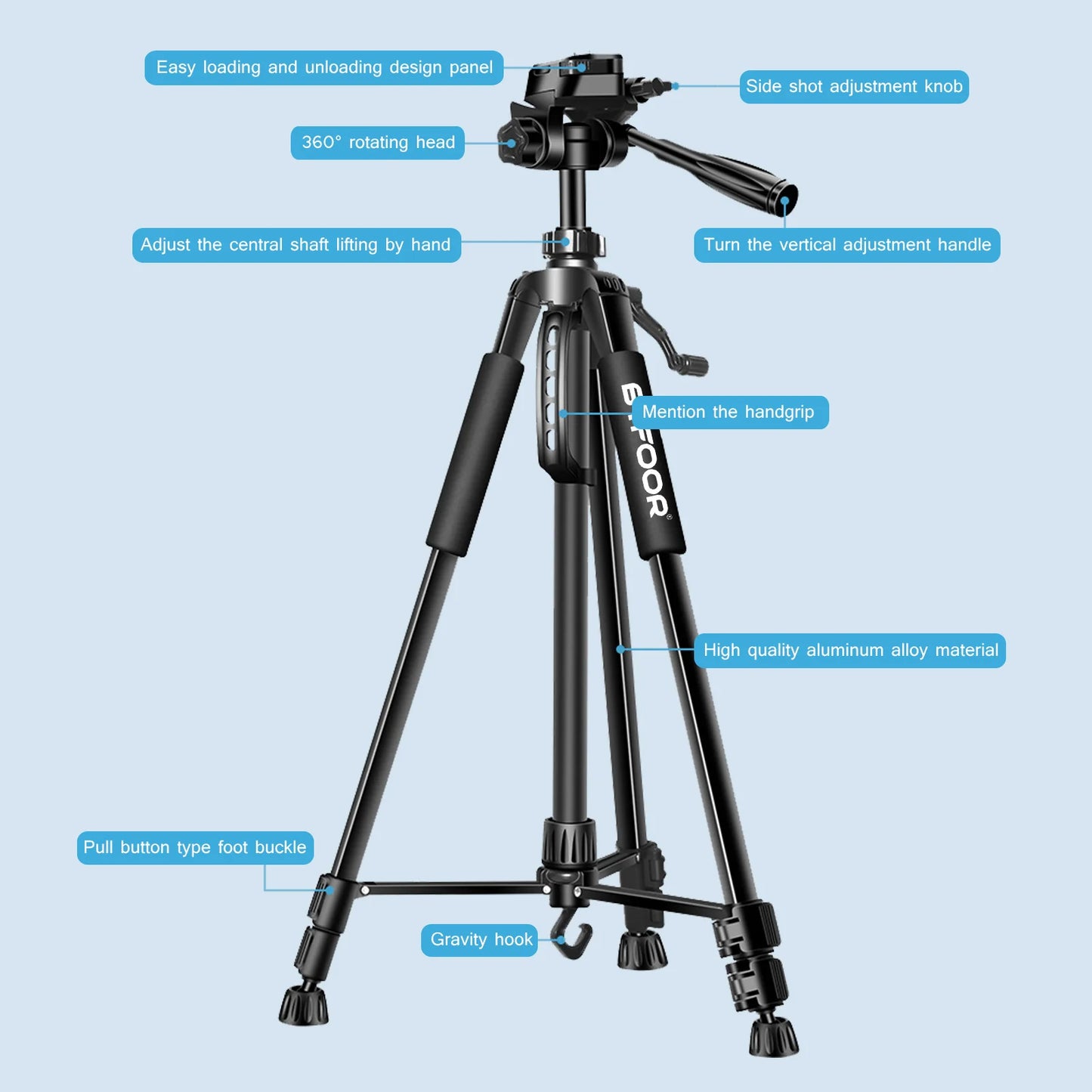 BTFOOR Camera And Phone Tripod 140CM