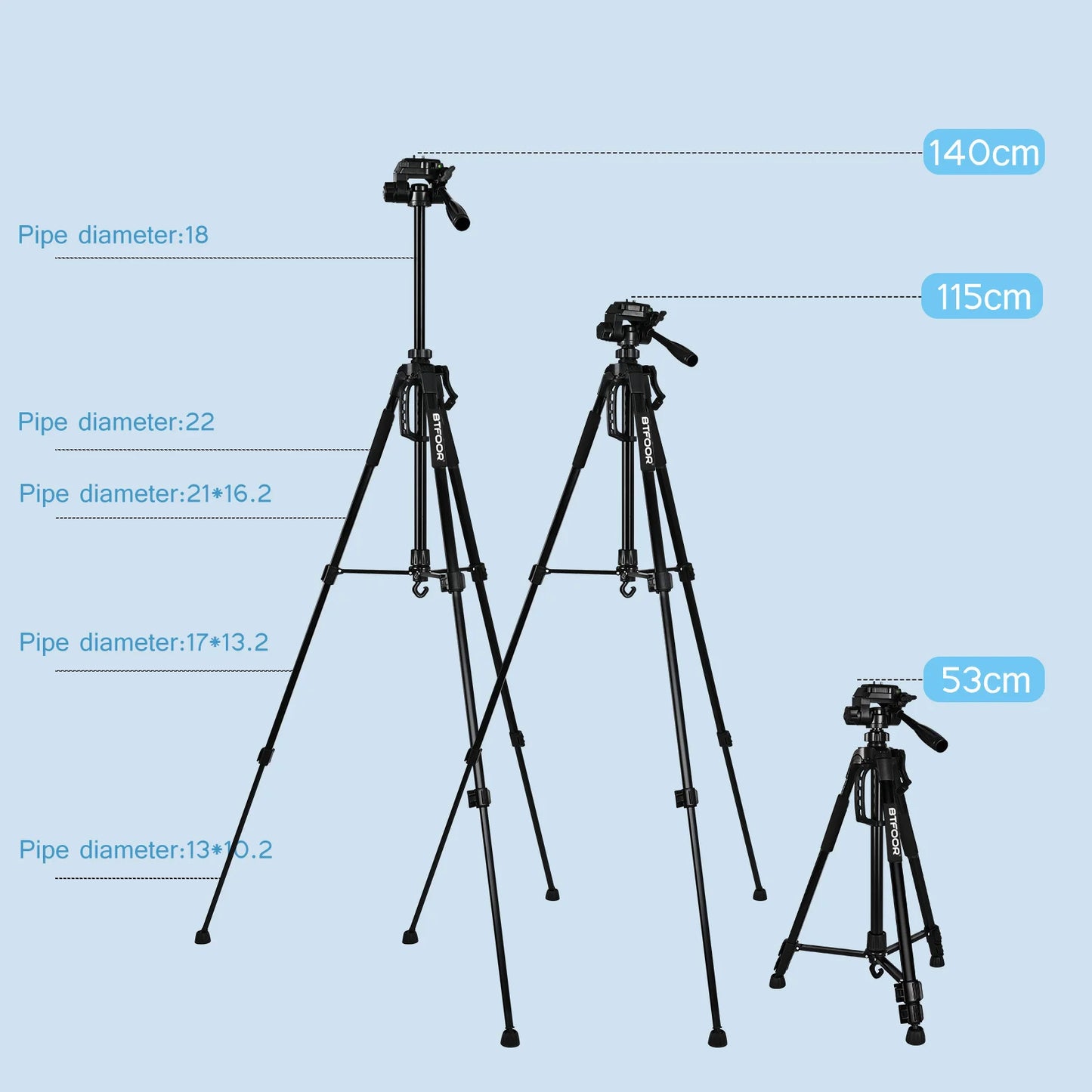 BTFOOR Camera And Phone Tripod 140CM